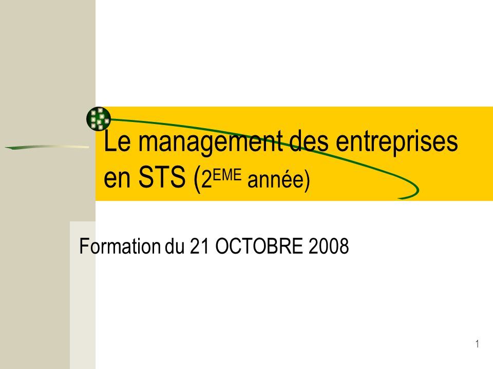 1 Le management des entreprises en STS ( 2 EME année) Formation du 21 OCTOBRE 2008