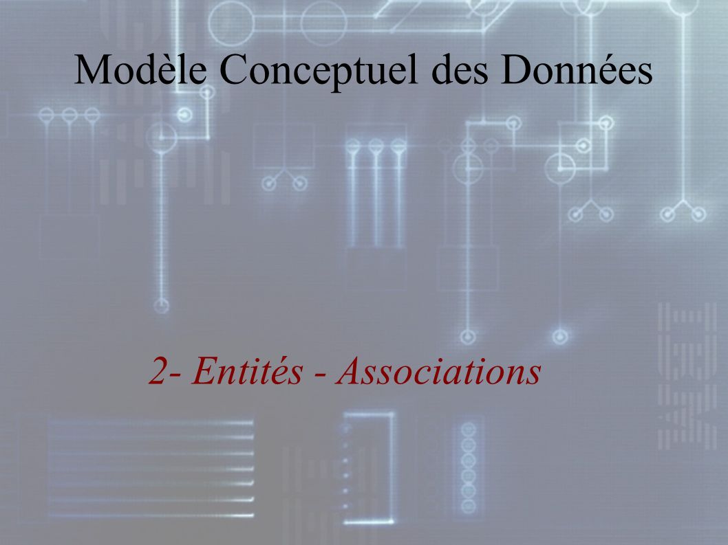 2- Entités - Associations Modèle Conceptuel des Données