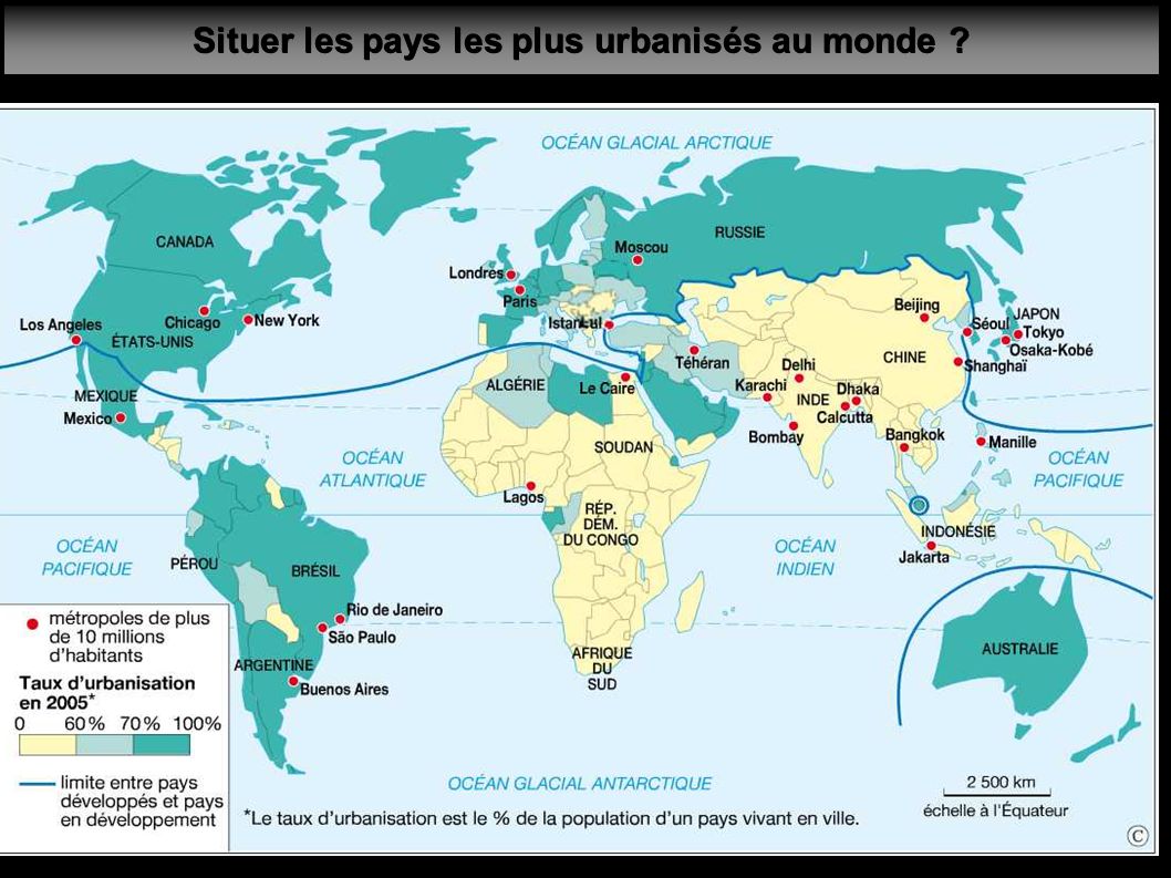Situer les pays les plus urbanisés au monde