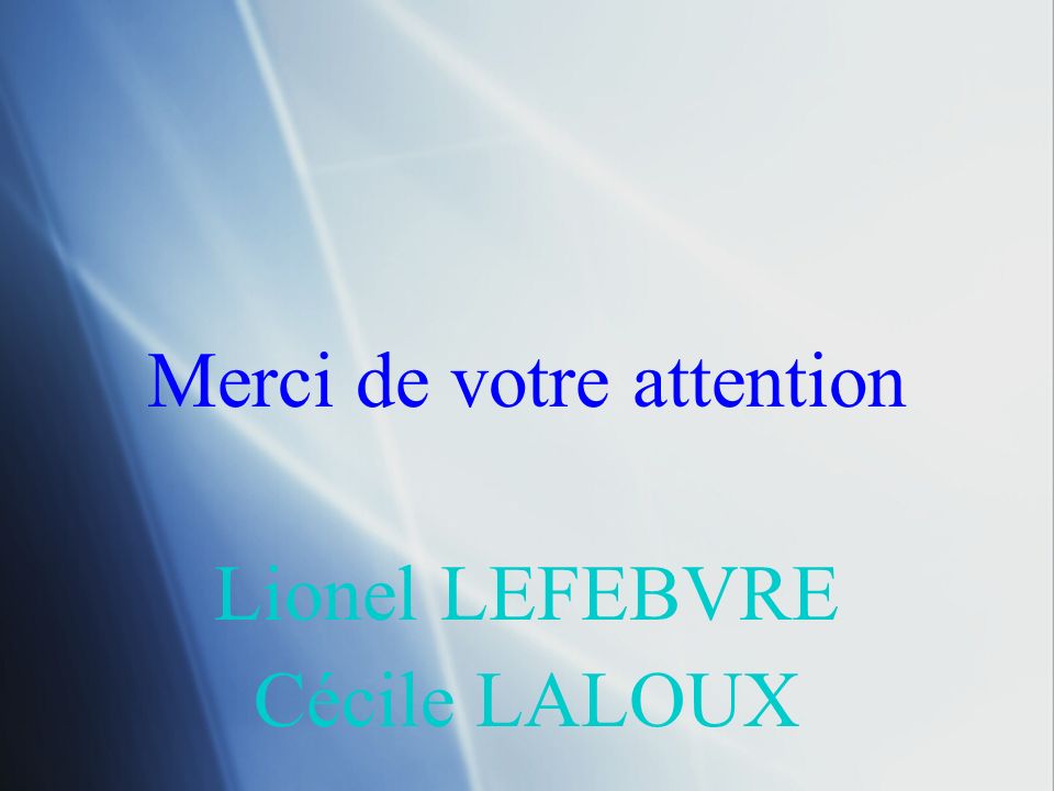Merci de votre attention Lionel LEFEBVRE Cécile LALOUX