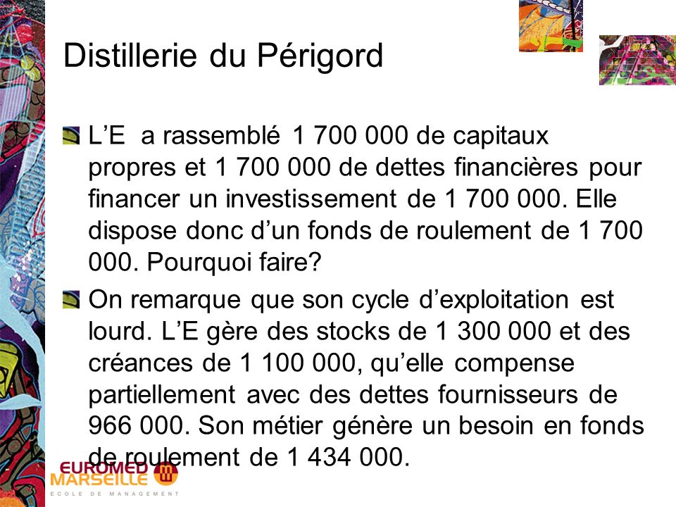 Distillerie du Périgord L’E a rassemblé de capitaux propres et de dettes financières pour financer un investissement de