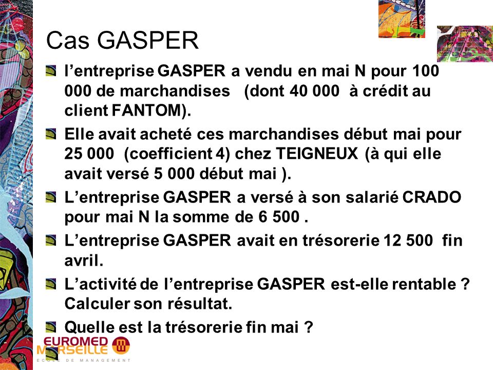 Cas GASPER l’entreprise GASPER a vendu en mai N pour de marchandises (dont à crédit au client FANTOM).