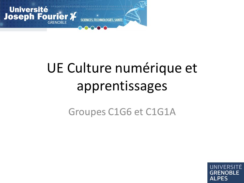 UE Culture numérique et apprentissages Groupes C1G6 et C1G1A