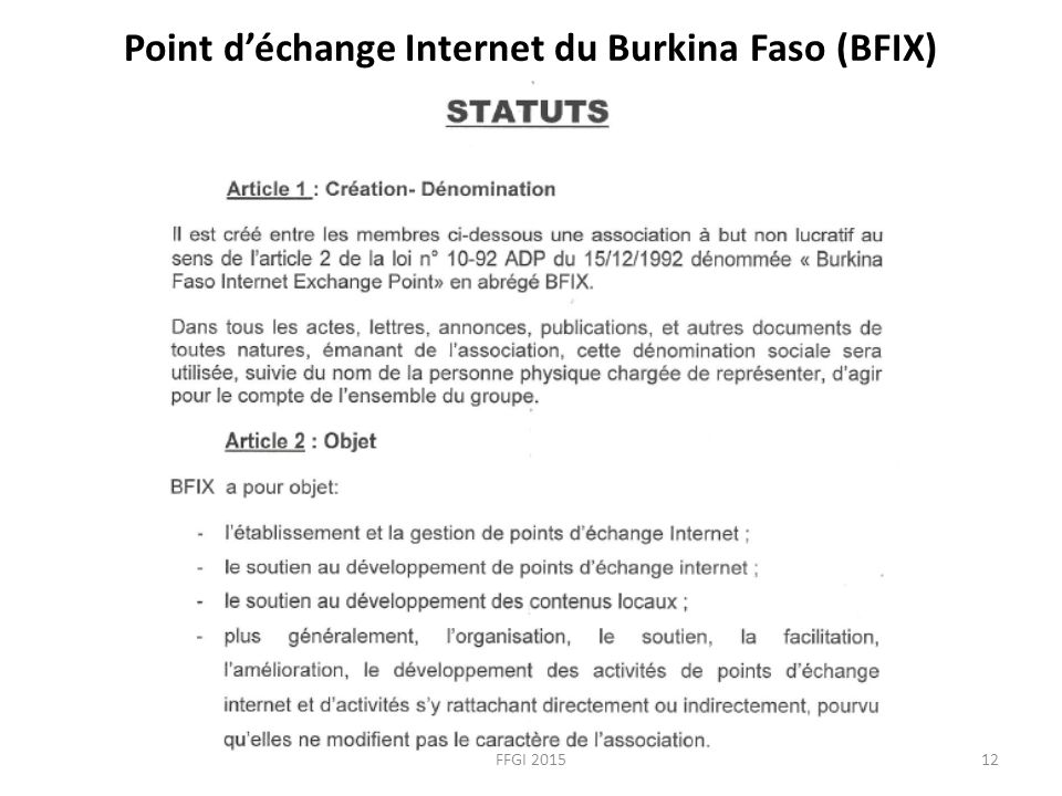 Point d’échange Internet du Burkina Faso (BFIX) FFGI