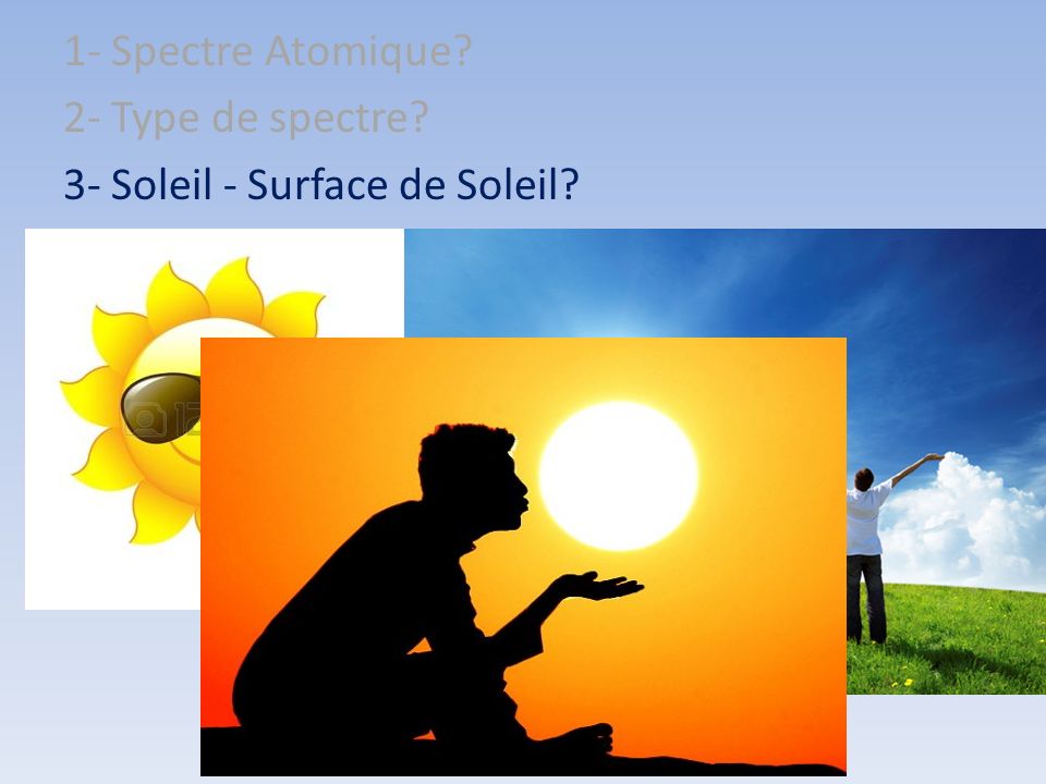 1- Spectre Atomique. 2- Type de spectre. 3- Soleil - Surface de Soleil.