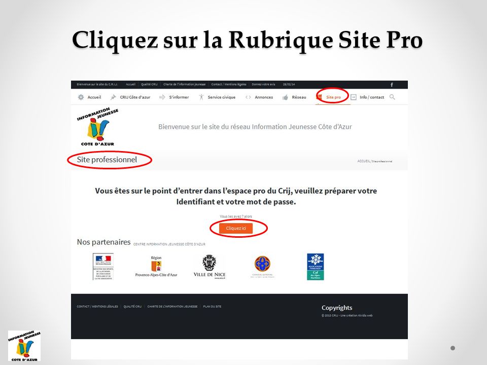 Cliquez sur la Rubrique Site Pro