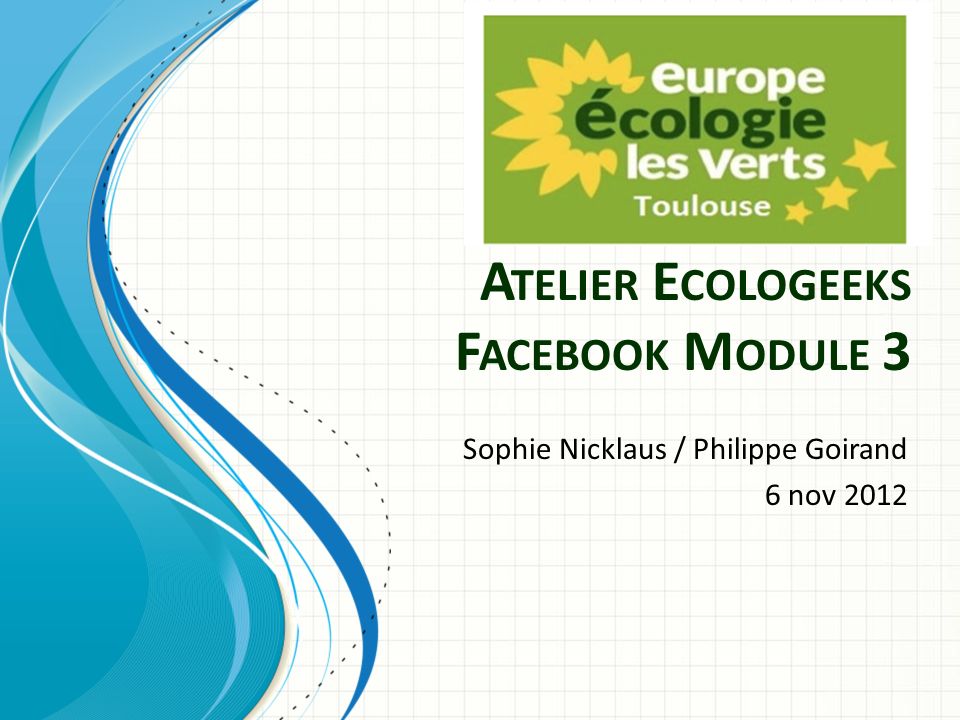 A TELIER E COLOGEEKS F ACEBOOK M ODULE 3 Sophie Nicklaus / Philippe Goirand 6 nov 2012
