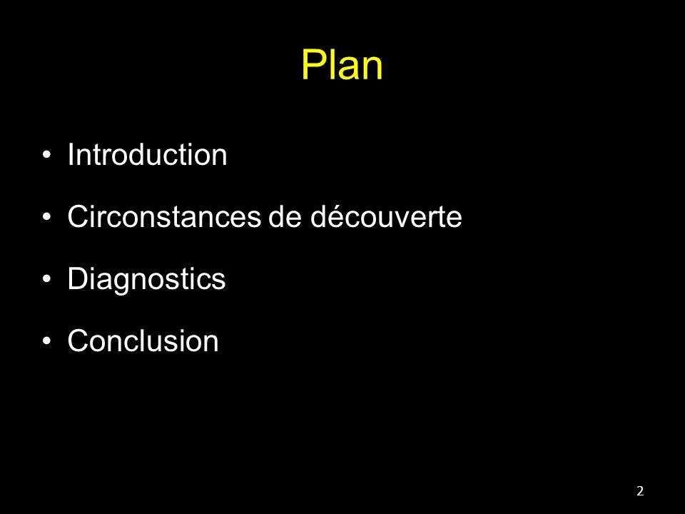 Plan Introduction Circonstances de découverte Diagnostics Conclusion 2