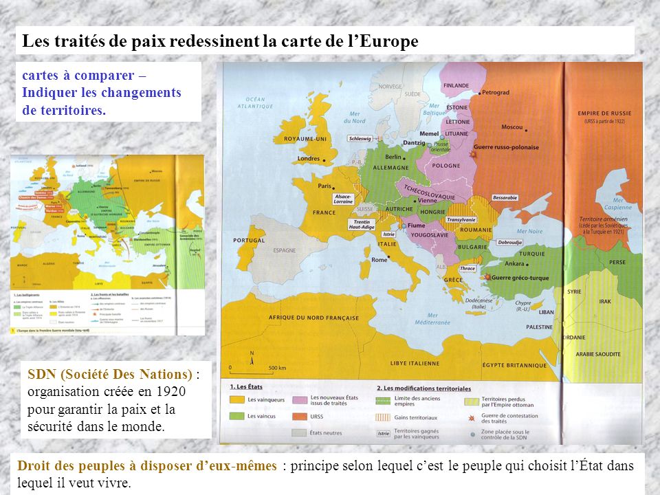 Les traités de paix redessinent la carte de l’Europe cartes à comparer – Indiquer les changements de territoires.