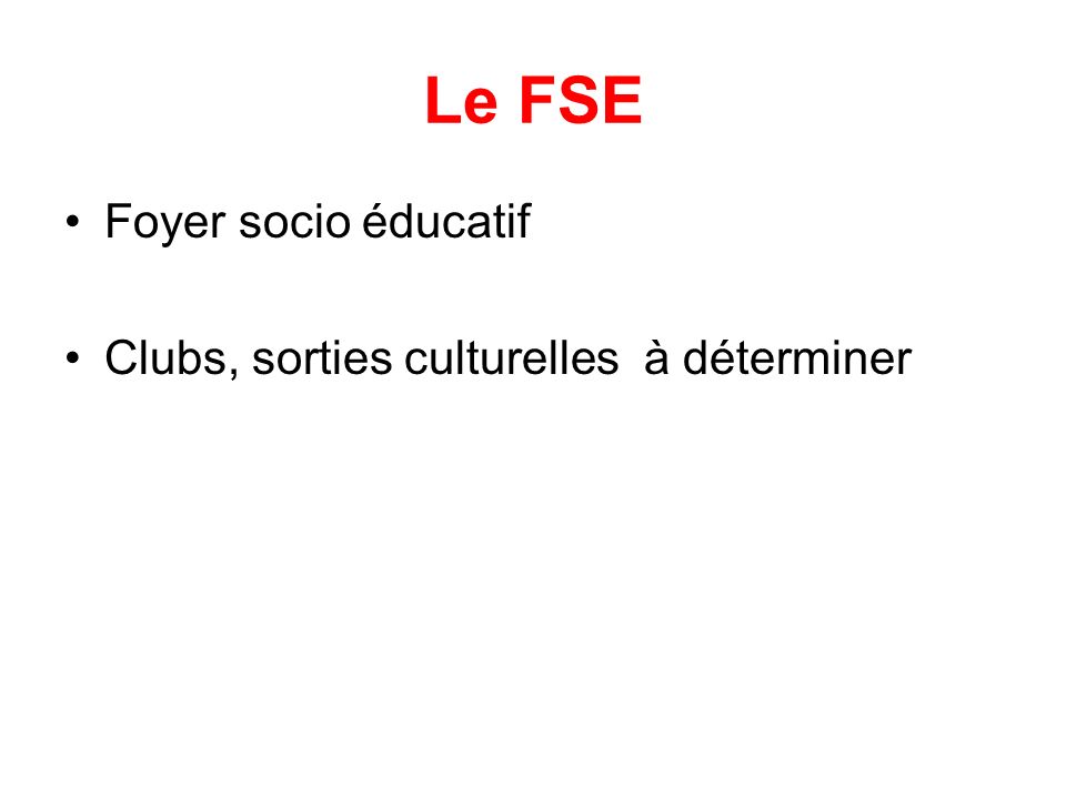 Le FSE Foyer socio éducatif Clubs, sorties culturelles à déterminer