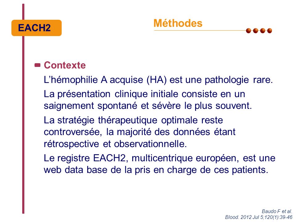 Méthodes Contexte L’hémophilie A acquise (HA) est une pathologie rare.