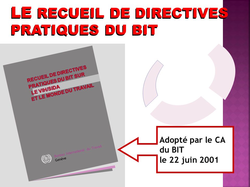 LE RECUEIL DE DIRECTIVES PRATIQUES DU BIT Bureau International du Travail Genève Adopté par le CA du BIT le 22 juin 2001
