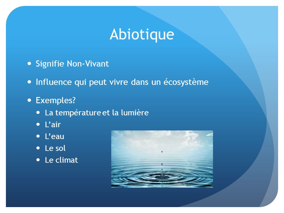 Abiotique Signifie Non-Vivant Influence qui peut vivre dans un écosystème Exemples.