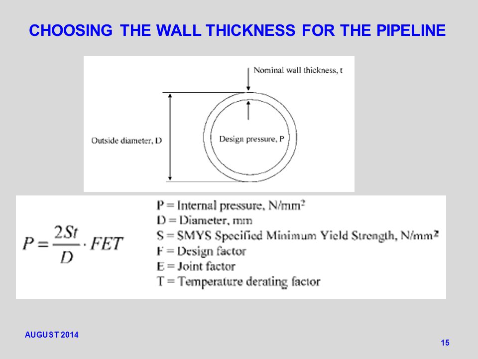 CHOOSING THE WALL THICKNESS FOR THE PIPELINE 15 AUGUST 2014