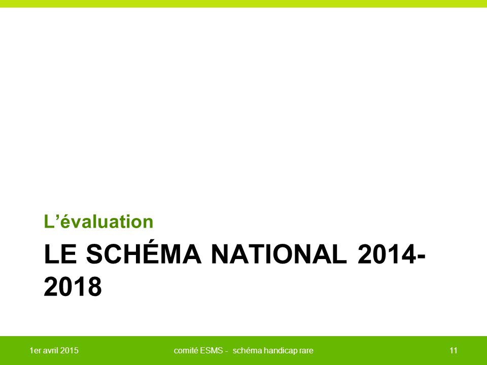 LE SCHÉMA NATIONAL L’évaluation 111er avril 2015comité ESMS - schéma handicap rare