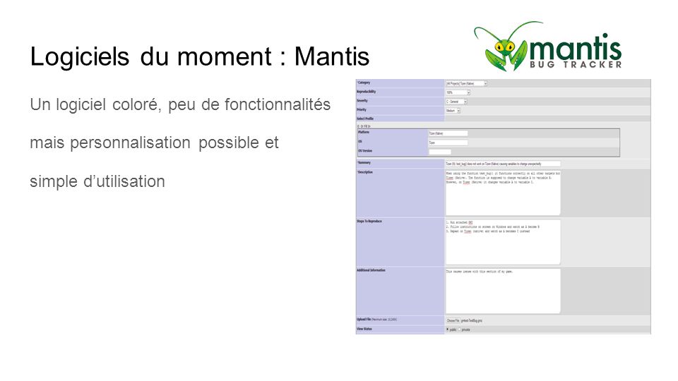 Logiciels du moment : Mantis Un logiciel coloré, peu de fonctionnalités mais personnalisation possible et simple d’utilisation