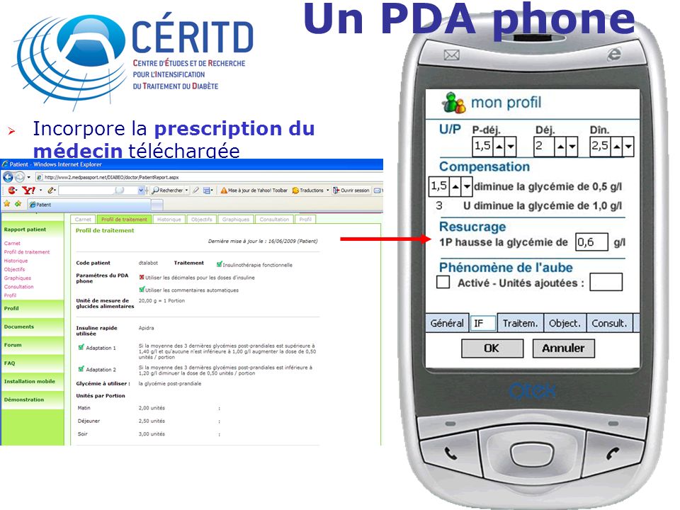 Un PDA phone  Incorpore la prescription du médecin téléchargée