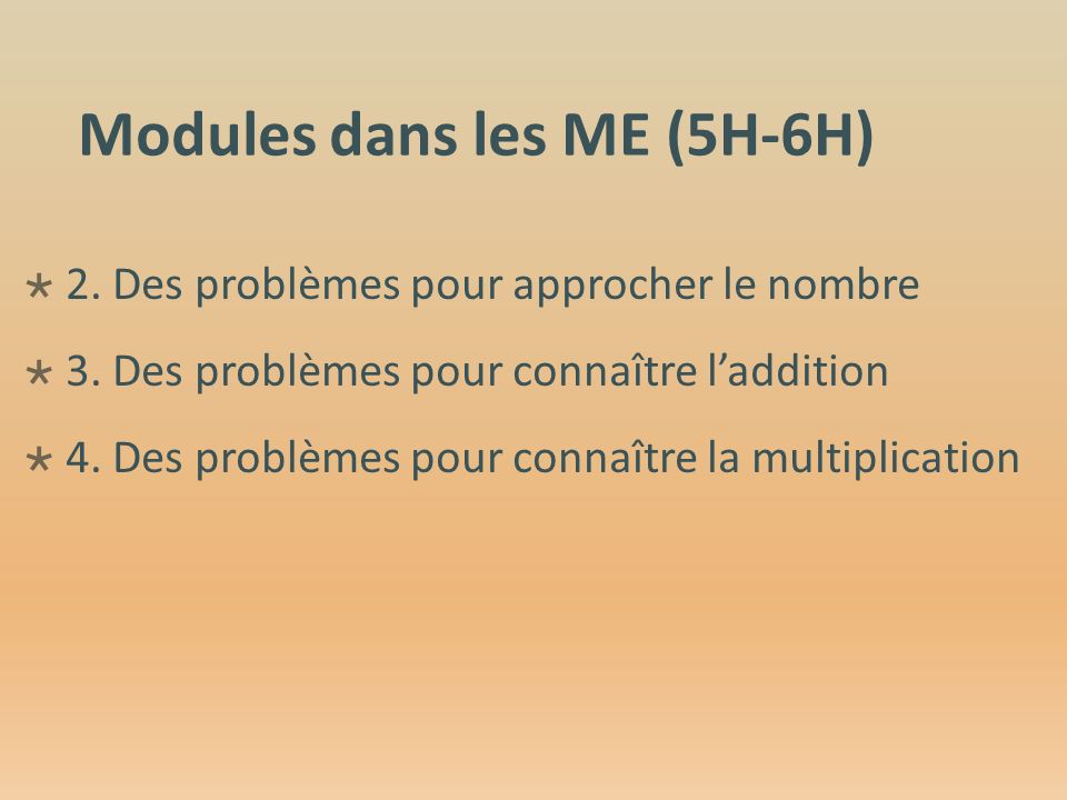 Modules dans les ME (5H-6H)  2. Des problèmes pour approcher le nombre  3.