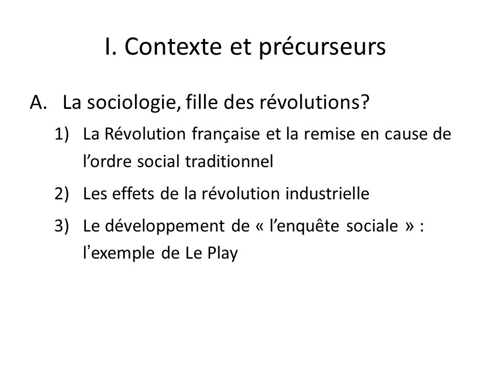 I. Contexte et précurseurs A.La sociologie, fille des révolutions.