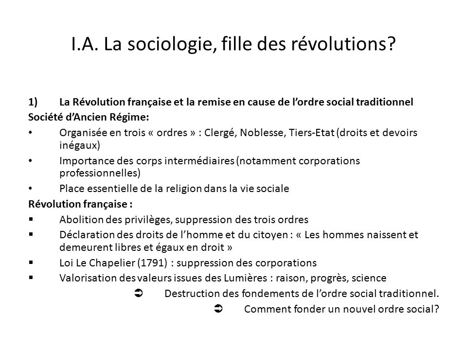 I.A. La sociologie, fille des révolutions.