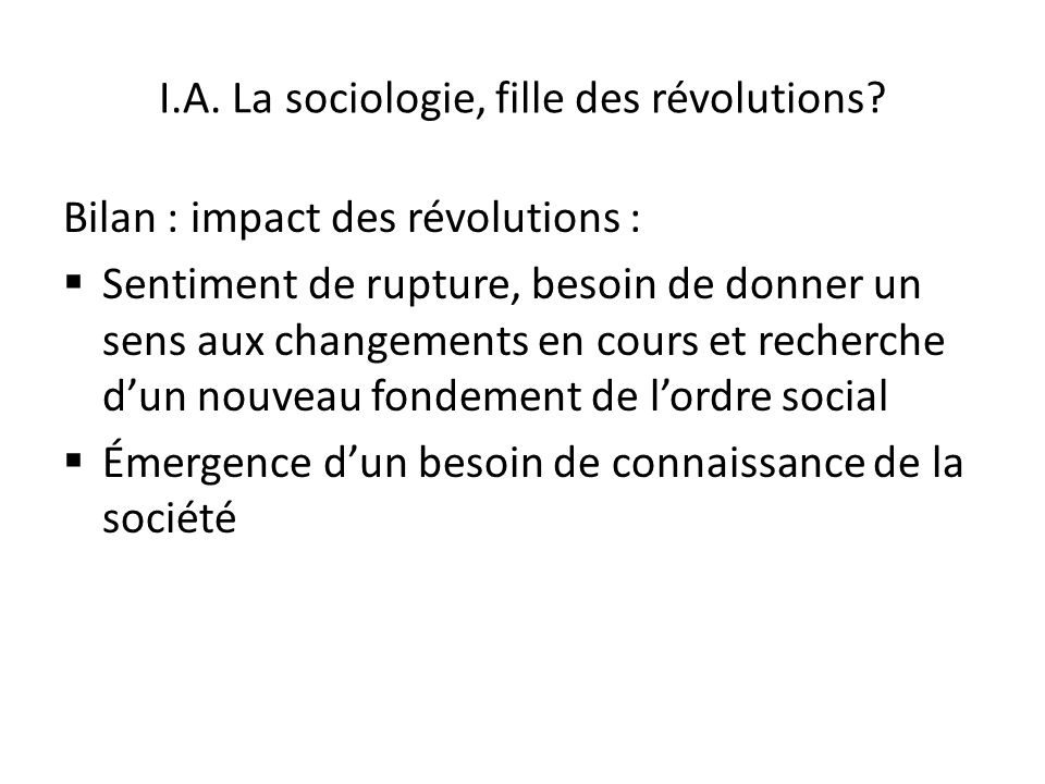 I.A. La sociologie, fille des révolutions.