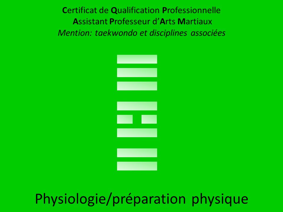 Certificat de Qualification Professionnelle Assistant Professeur d’Arts Martiaux Mention: taekwondo et disciplines associées Physiologie/préparation physique