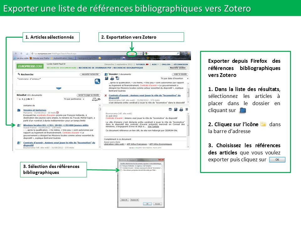 Exporter une liste de références bibliographiques vers Zotero 1.