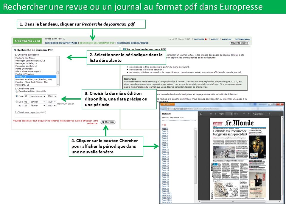 Rechercher une revue ou un journal au format pdf dans Europresse 1.