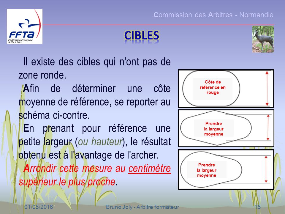 Commission des Arbitres - Normandie 01/05/2016Bruno Joly - Arbitre formateur15 I l existe des cibles qui n ont pas de zone ronde.