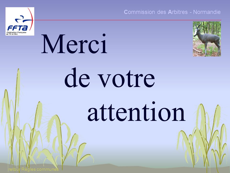 Commission des Arbitres - Normandie Merci de votre attention retour Règles communes