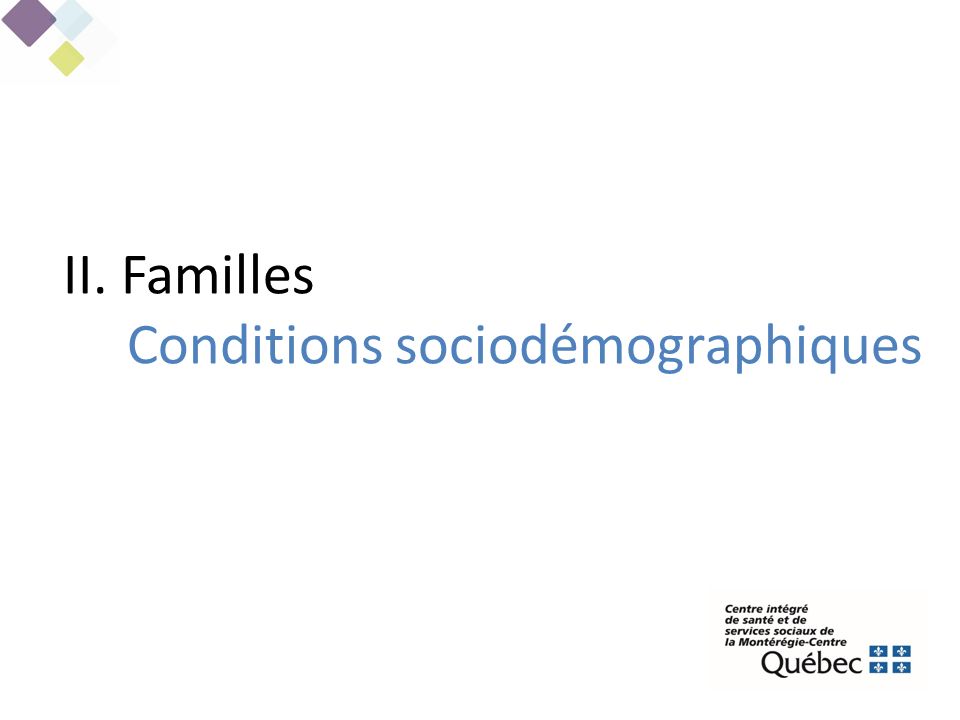 II. Familles Conditions sociodémographiques