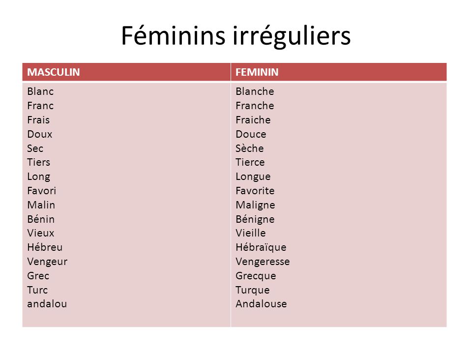 la France en ligne: l'accord de l'adjectif (3) les formes irrégulières