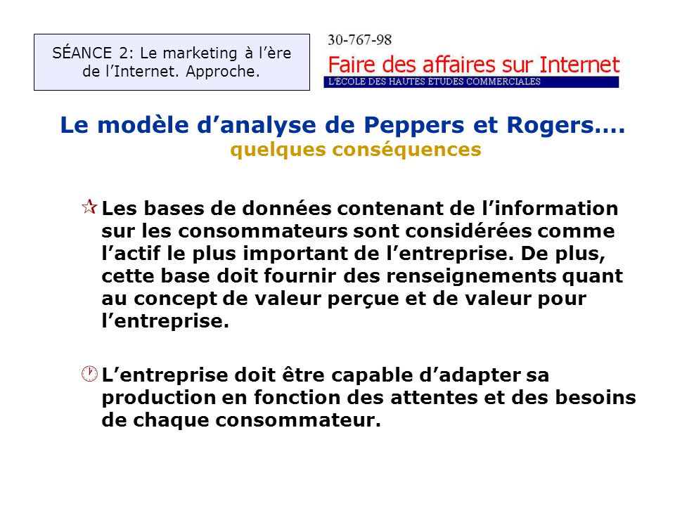 Le modèle danalyse de Peppers et Rogers….