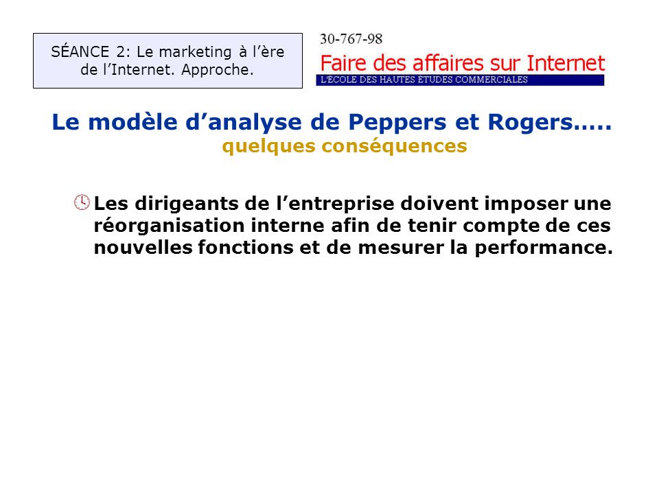 Le modèle danalyse de Peppers et Rogers…..
