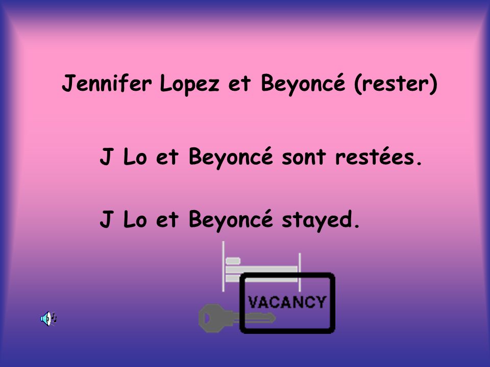 Jennifer Lopez et Beyoncé (rester) J Lo et Beyoncé sont restées. J Lo et Beyoncé stayed.