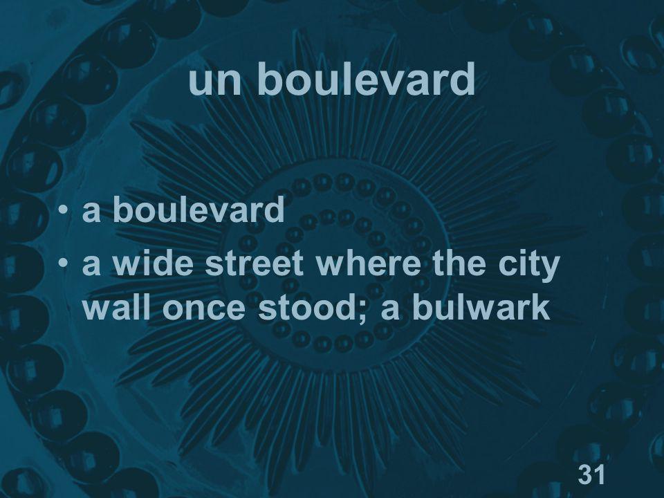 31 un boulevard a boulevard a wide street where the city wall once stood; a bulwark