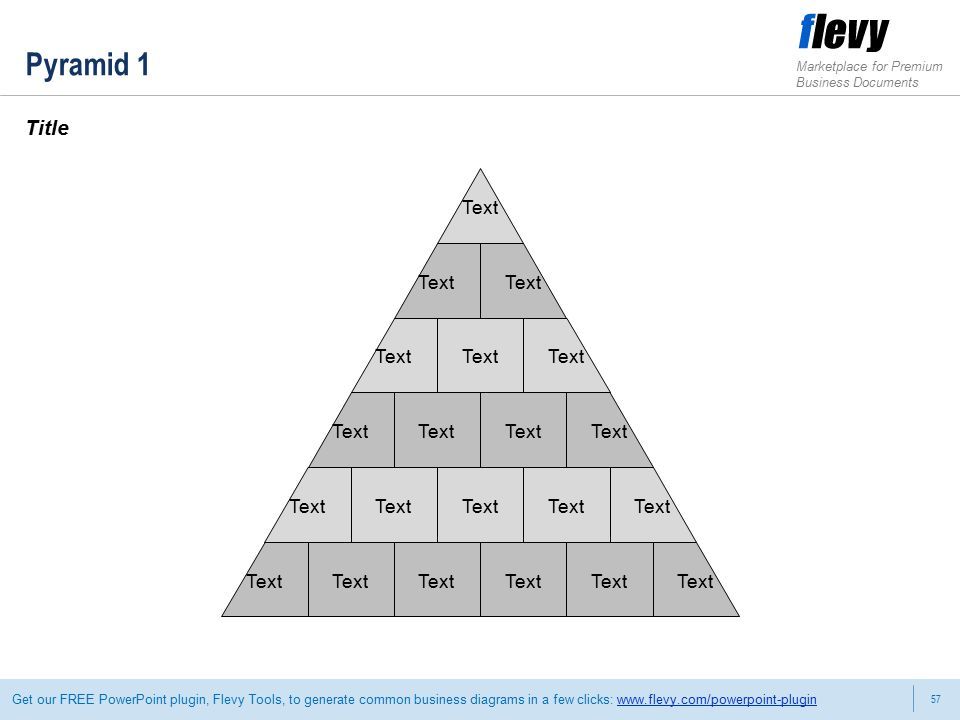 57 Marketplace for Premium Business Documents Get our FREE PowerPoint plugin, Flevy Tools, to generate common business diagrams in a few clicks:   Pyramid 1 Title Text