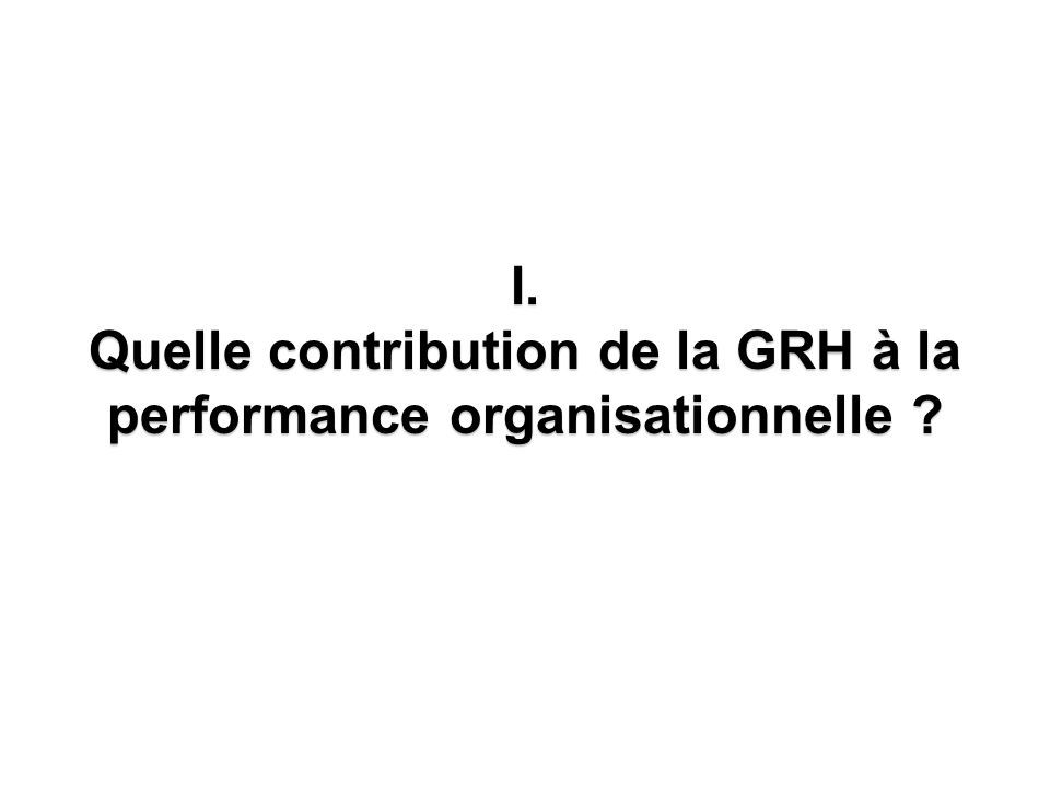 I. Quelle contribution de la GRH à la performance organisationnelle
