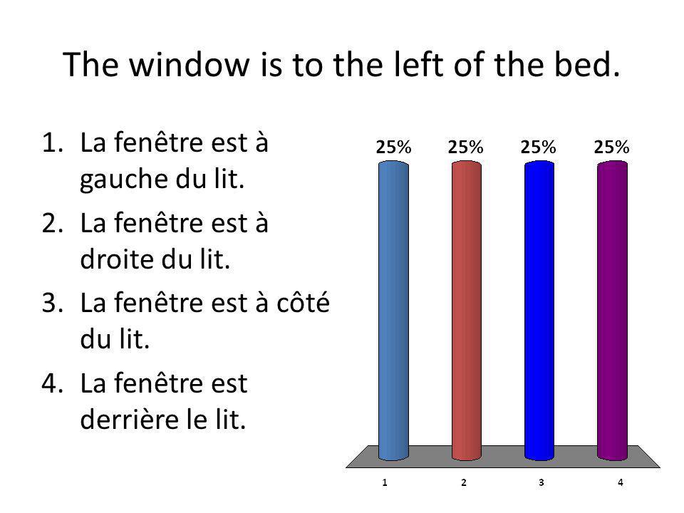 The window is to the left of the bed. 1.La fenêtre est à gauche du lit.