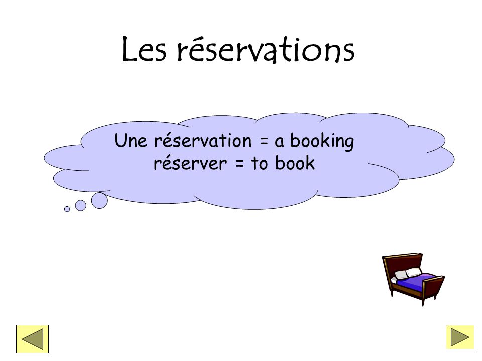 Les réservations Une réservation = a booking réserver = to book