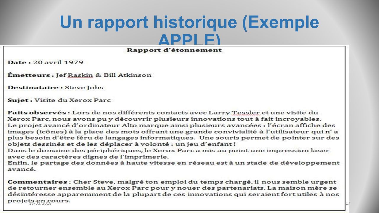 Un rapport historique (Exemple APPLE) 18/03/201817