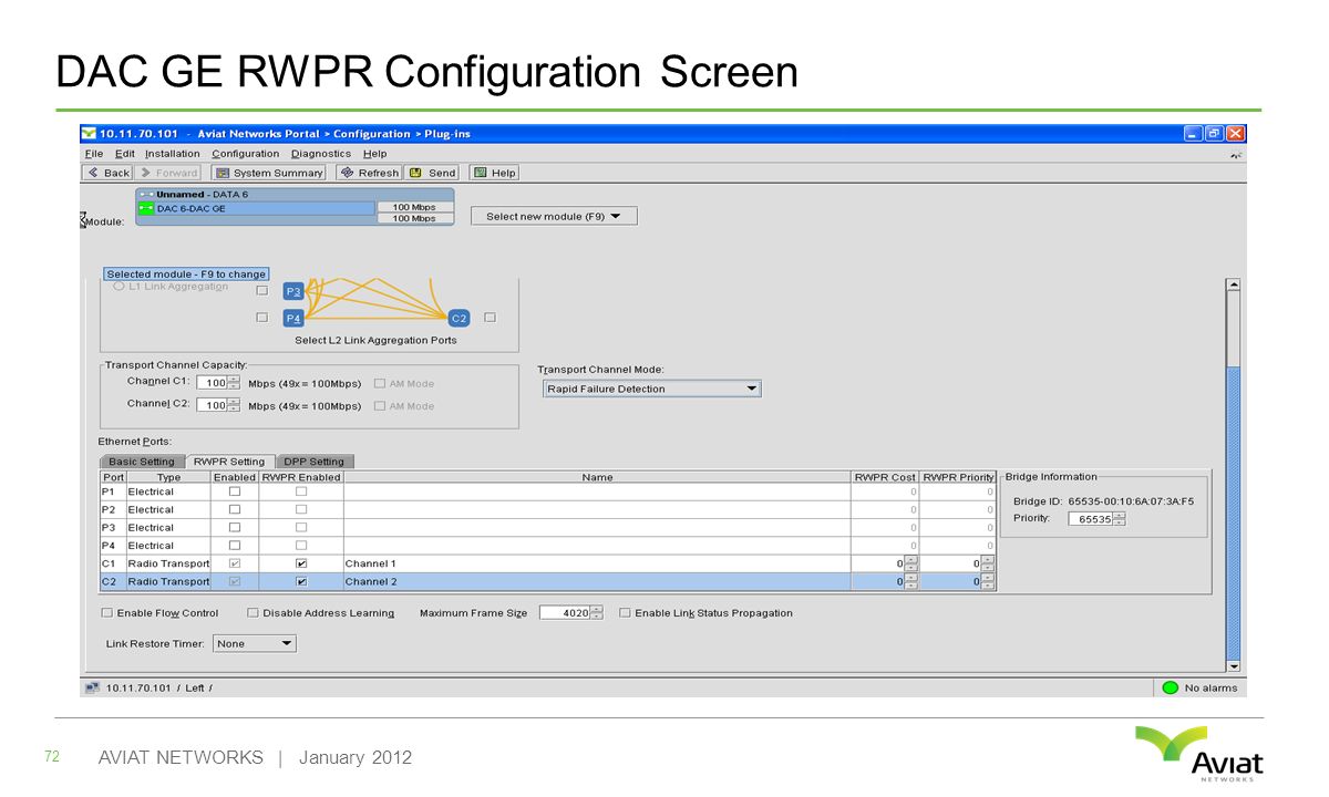 DAC GE RWPR Configuration Screen 72 AVIAT NETWORKS | January 2012