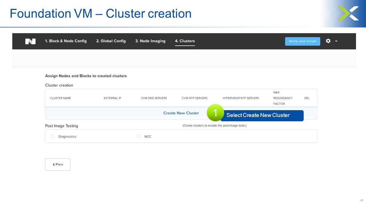 45 Foundation VM – Cluster creation Select Create New Cluster 1
