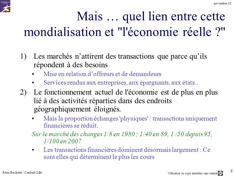 Utilisation Ou Copie Interdites Sans Citation Novembre 18 Remi Bachelet Centrale Lille 1 Cours De Marches Financiers La Dynamique De L Economie Financiere Ppt Telecharger