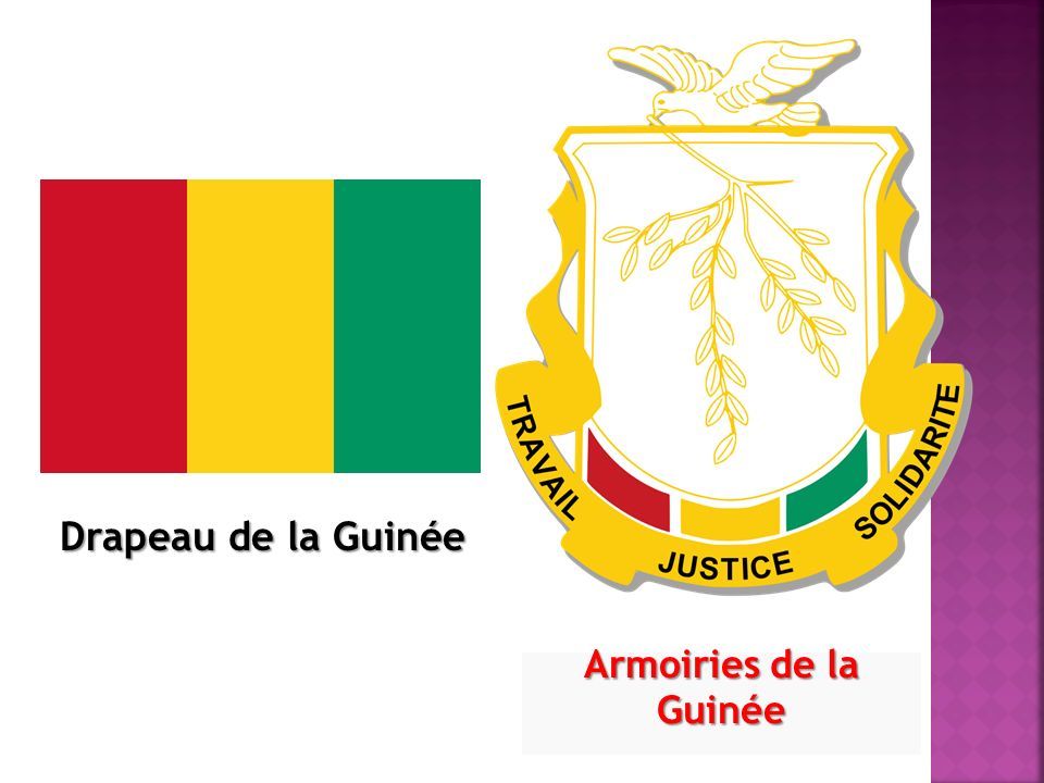 Drapeau de la Guinée Armoiries de la Guinée  La Guinée aussi appelée «  Guinée-Conakry » du nom de sa capitale pour la différencier de la Guinée-Bissau.  - ppt télécharger