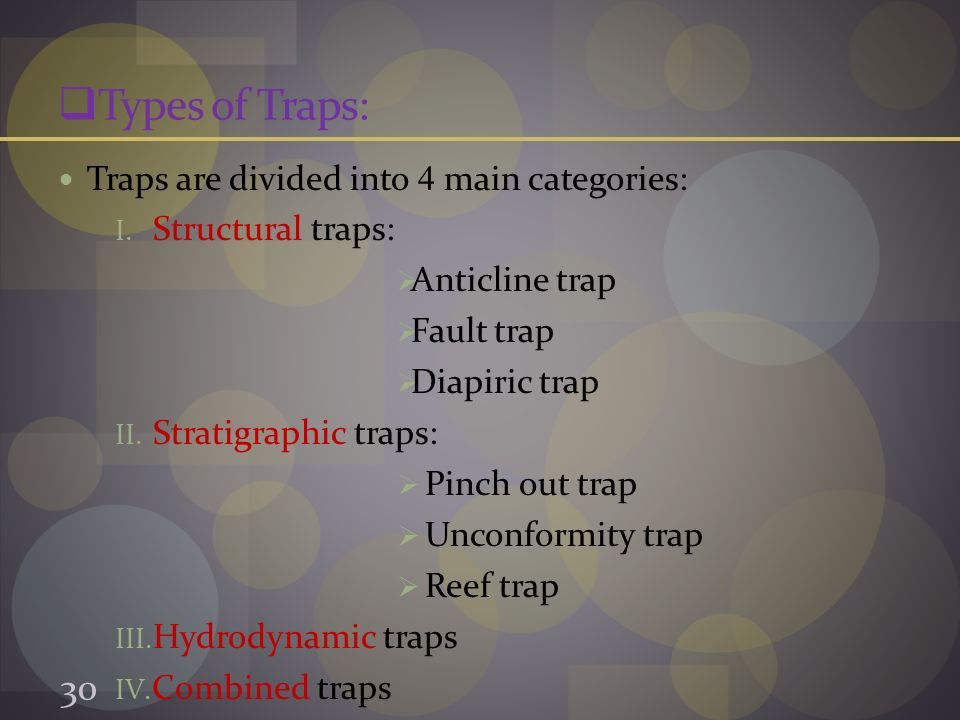  Types of Traps: Traps are divided into 4 main categories: I.